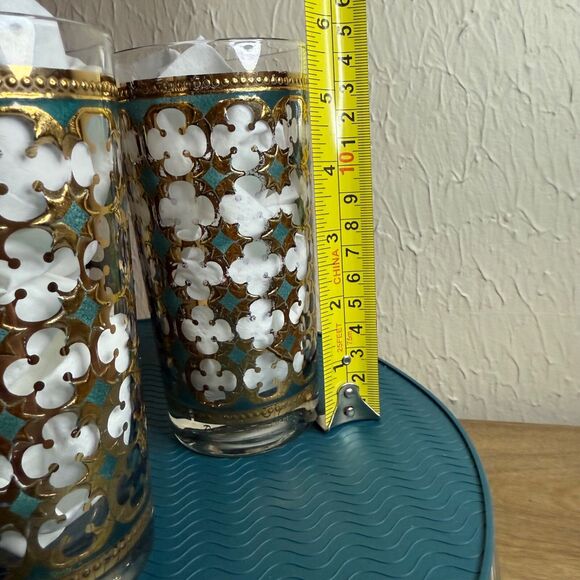 Set Of 3 Vtg MCM Pasinski Washington Highball Glasses 22k Gold & Turquoise EUVC - Picture 13 of 14